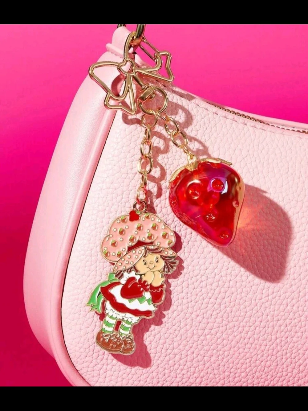 Strawberry Shortcake Enamel Charm Keychain with Resin Strawberry